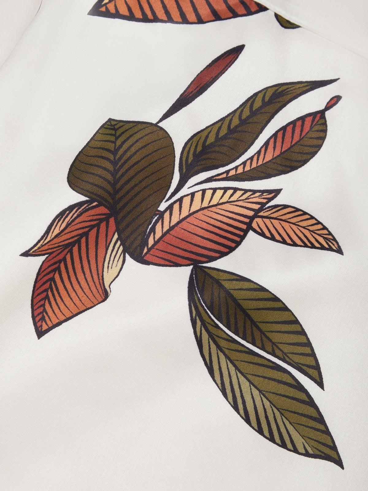 V-Neck Short Sleeve Leaf Print Tie Waist Wrap Midi Dress