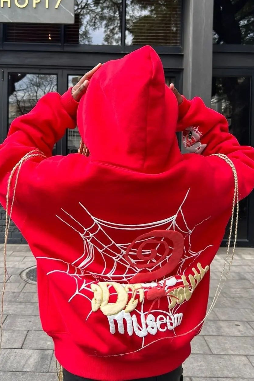Loose Hip-hop Spider Web Print Hoodie