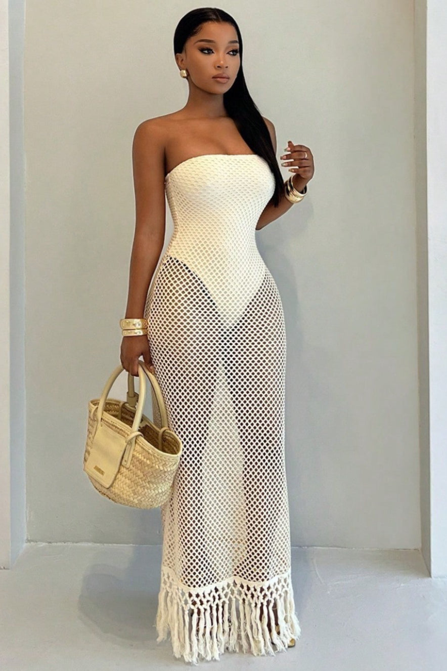 Solid Tube Cutout Tassel Maxi Slim Bodycon Dress