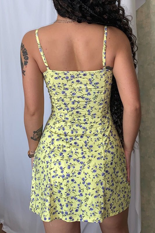 Spaghetti Strap Sweetheart Bustier Ditsy Floral Print Bodycon Mini Dress 9