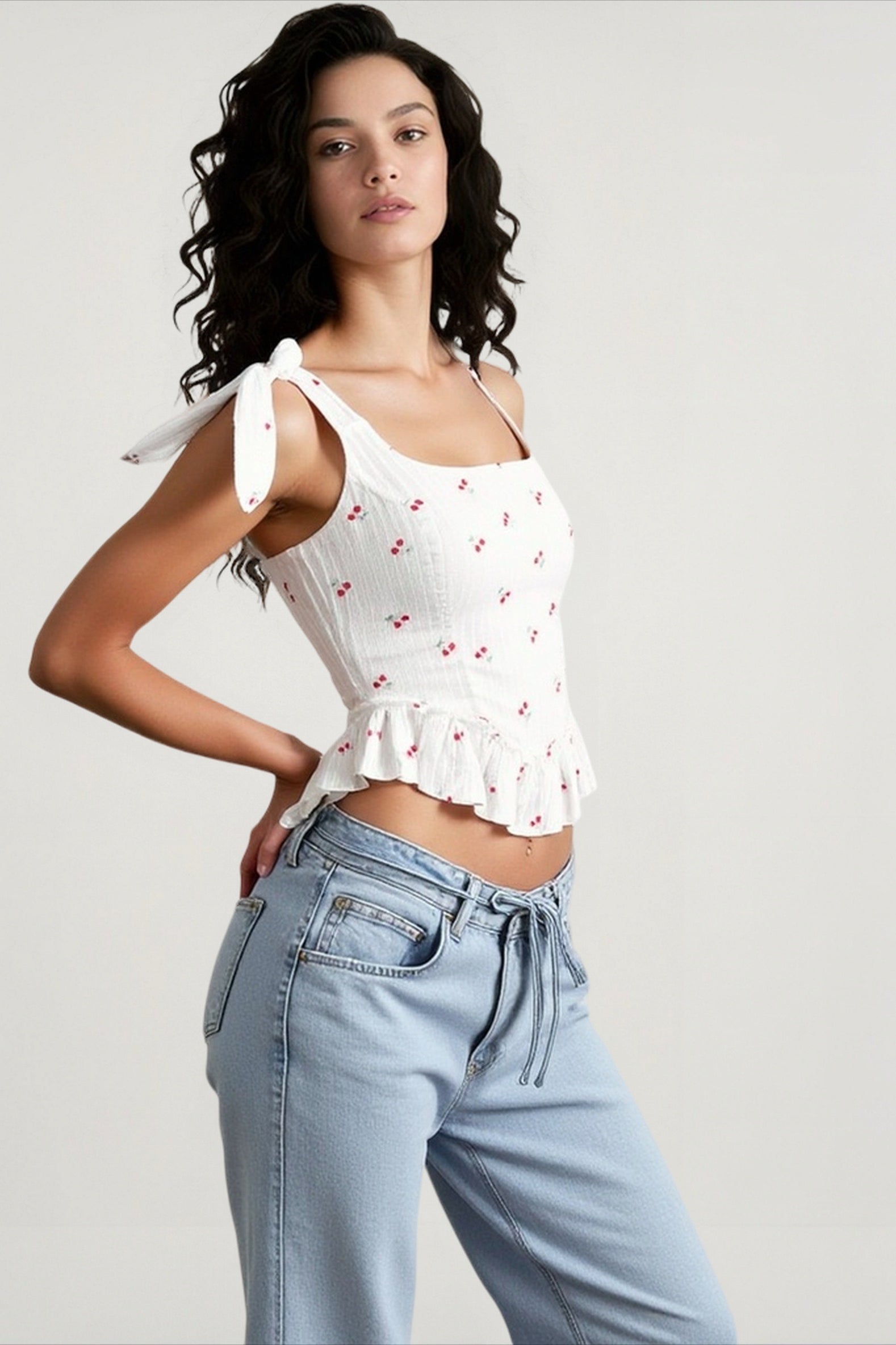 Print jacquard waist cami top