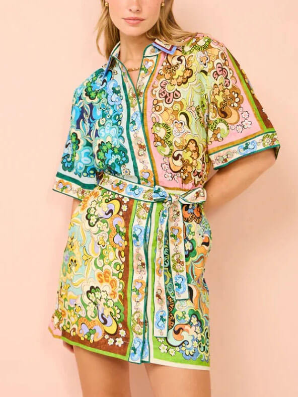 Special Satin Stylish Print Mini Dress Multi-Color / S Dresses
