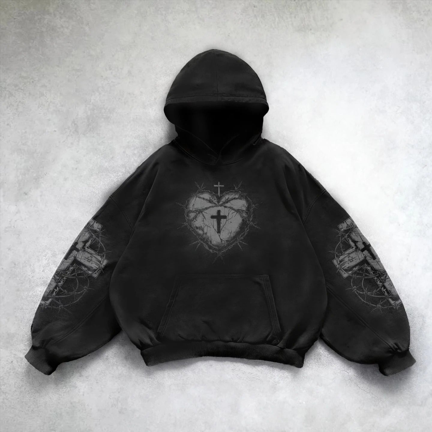 Retro Heart Pullover Streetwear Hoodie
