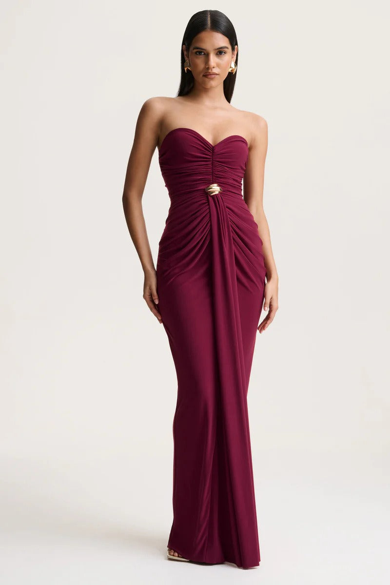 Strapless Ruched Waist Sash Party Dress