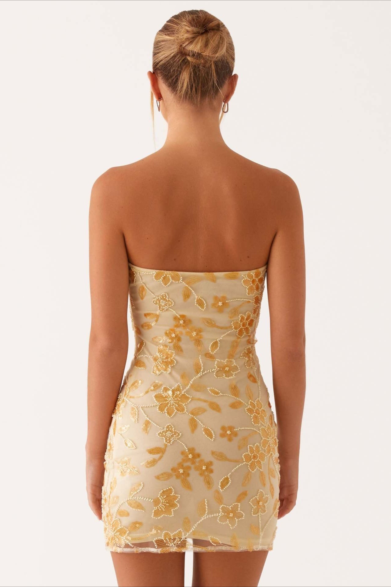 Strapless Sequin Floral Embroidered Mesh Bodycon Mini Dress 5