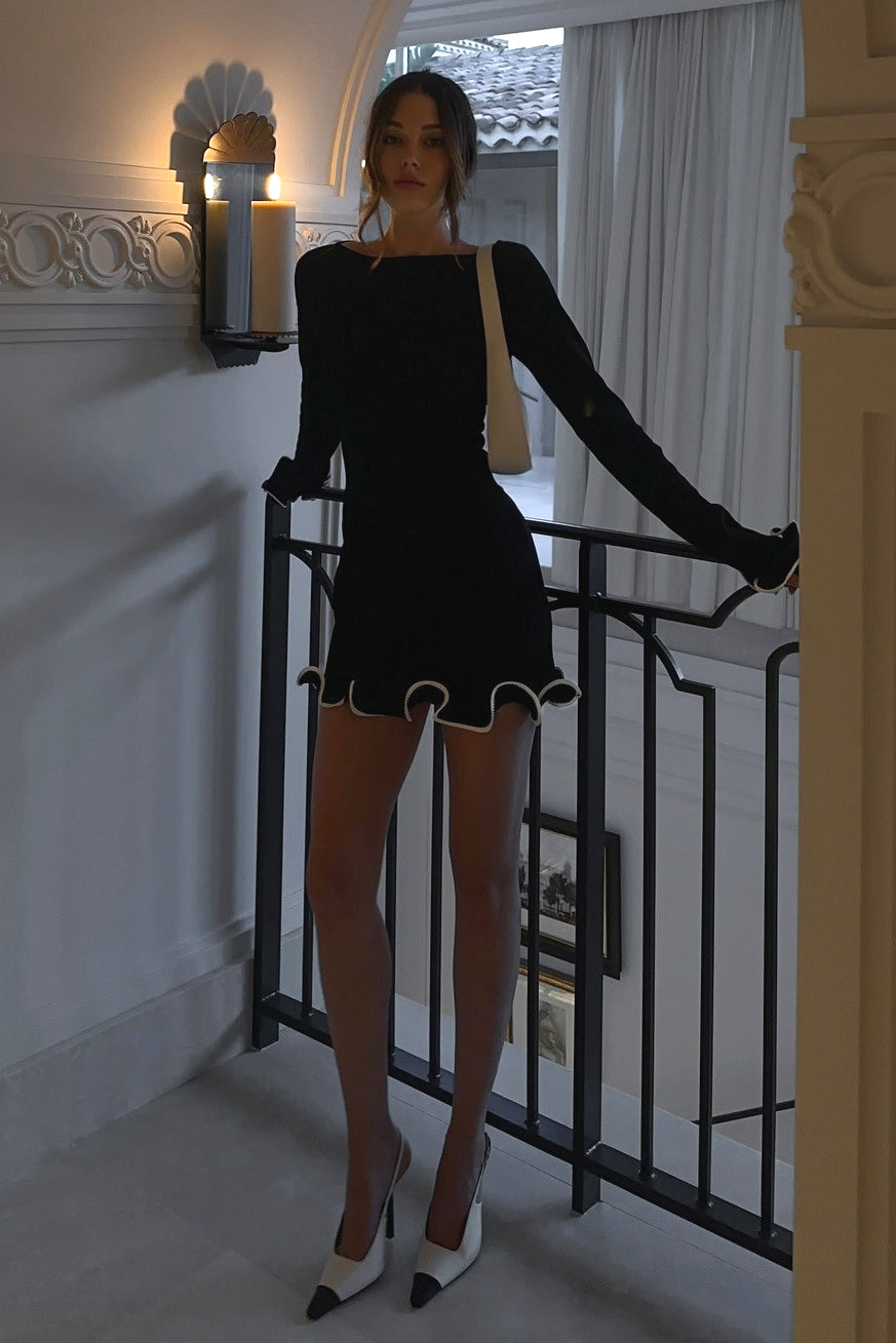Long Sleeve Ruffled Wave Edge Fitted Mini Dress 11