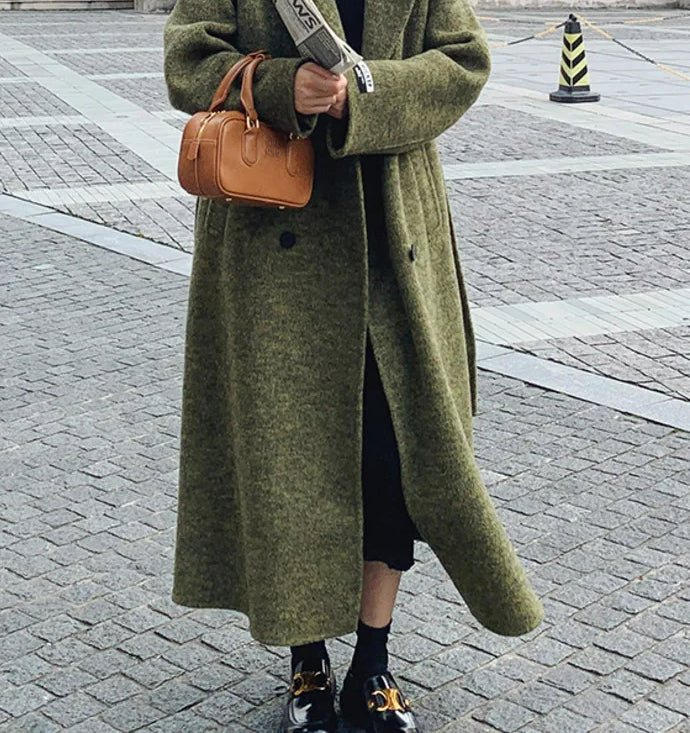 Green Wool Lapel Double-Breasted Overcoat Green / S