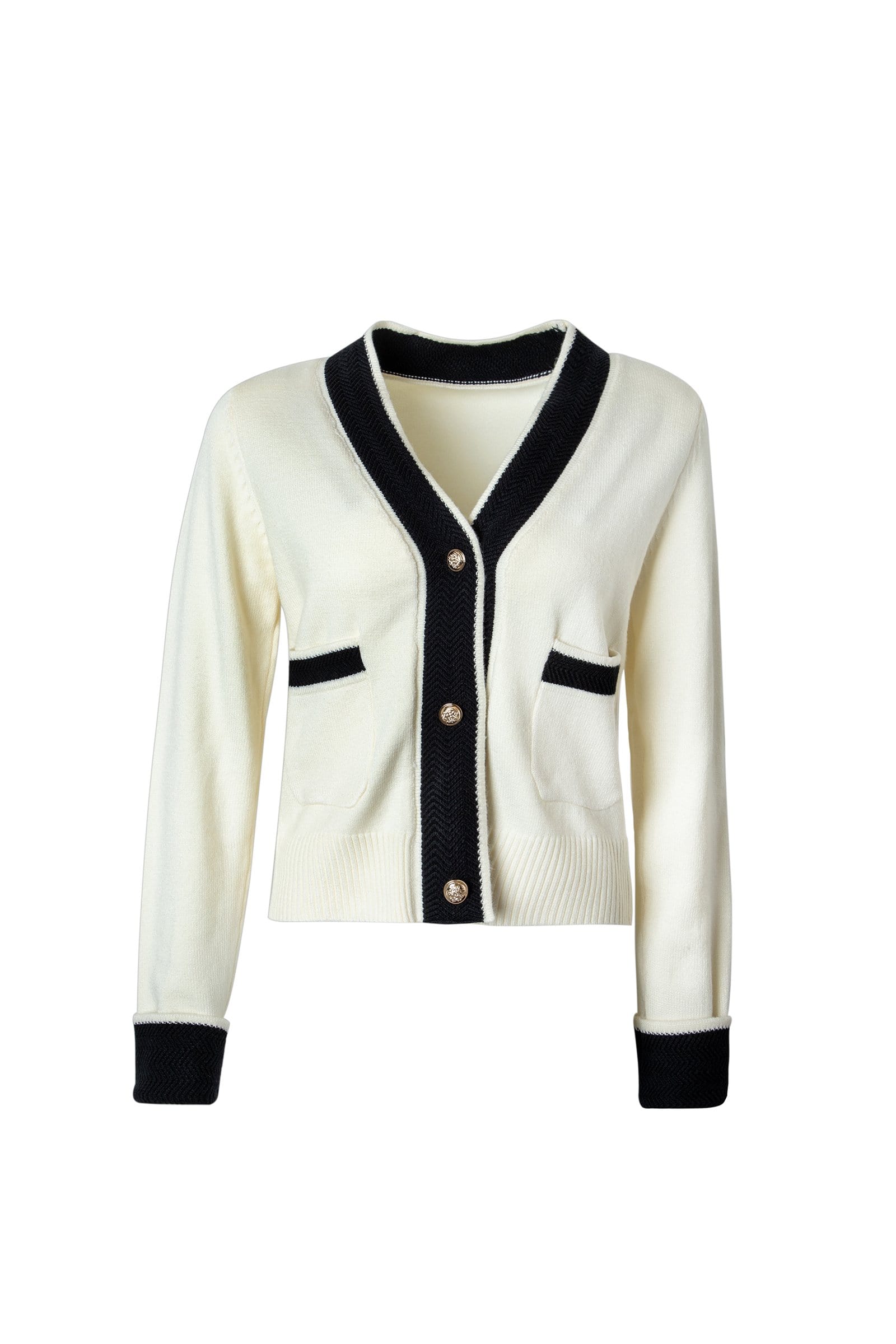Adelyn White Pocketed Knitted Cardigan Sweater