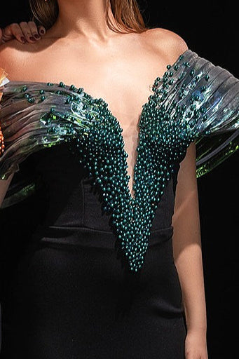 Beaded Appliqué Paneled Bandage Party Dress
