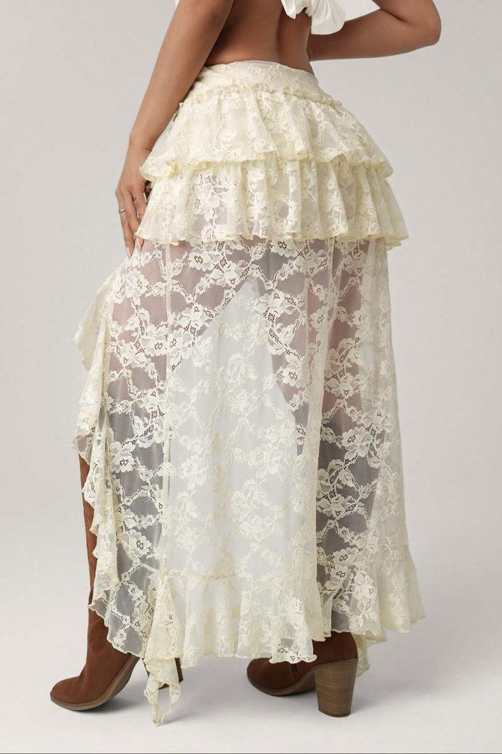 Sexy Lace Asymmetric Bodycon Skirt