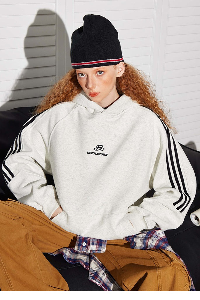 Striped Gray Raglan Sleeve Hoodie