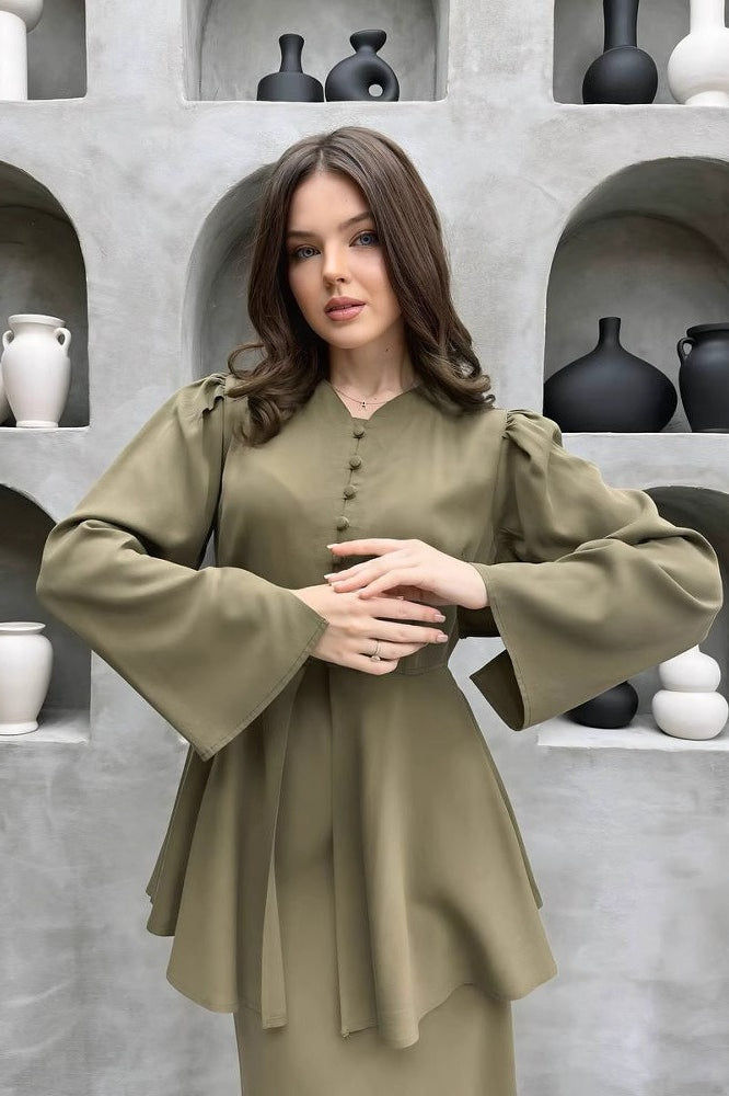 Solid Cardigan Dress Two Piece Elegant Work Set