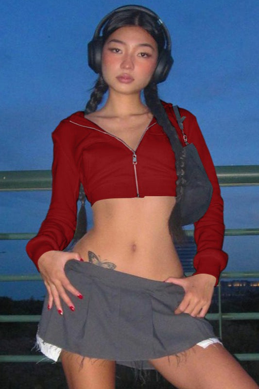 Crop Top Slim Fit Zip-Up Cardigan Hoodie