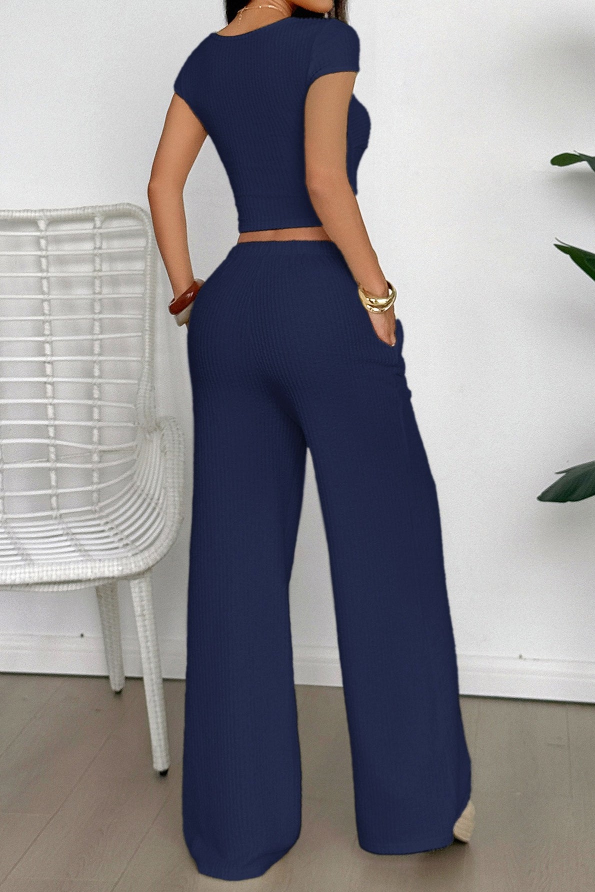 Y2K Crop Tank Top Wide Leg Two Piece Pants Set