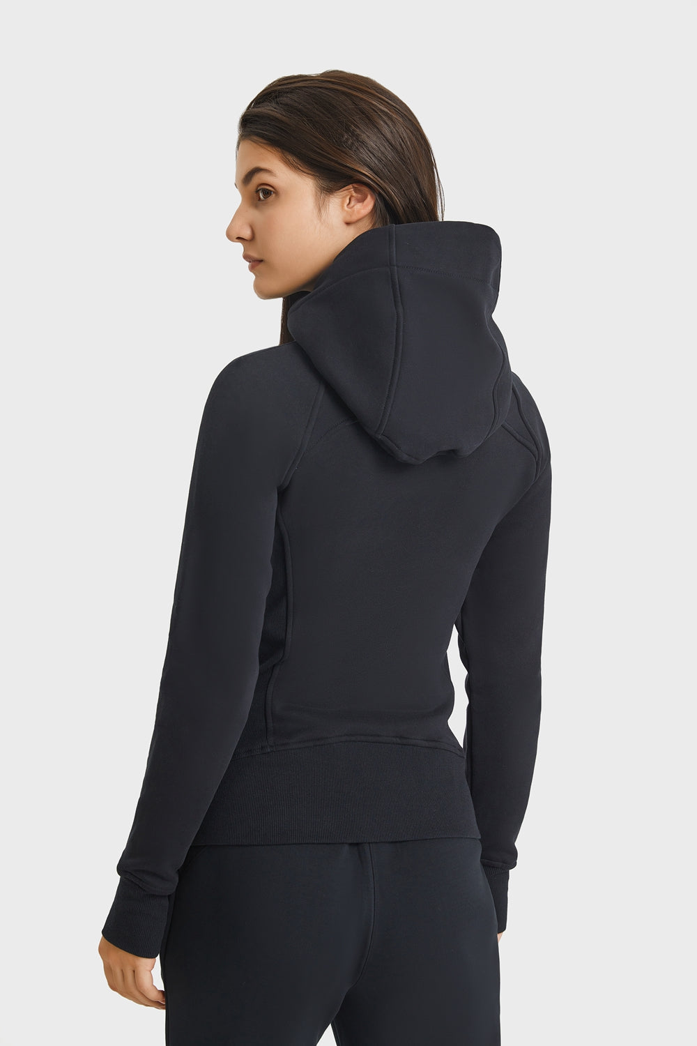 Zip Up Hooded Long Sleeve Thumbhole Fitted Sports Jacket