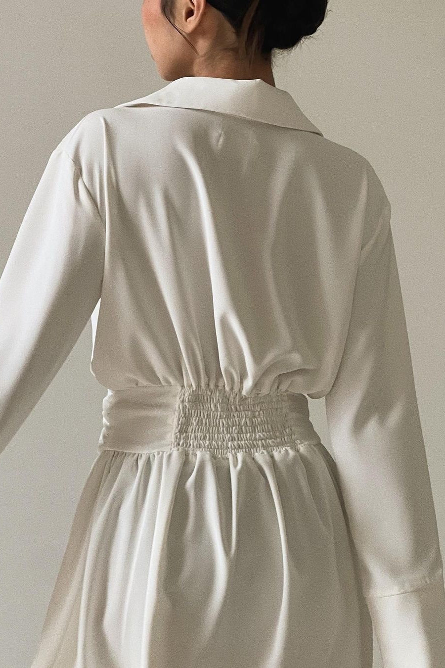 V-Neck Ruched Long Sleeve Midi Dress