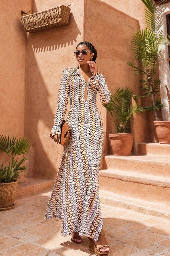 Wanda Timeless Crochet V Neck Collar Maxi Dress Designer Edit