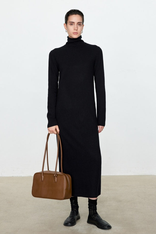 High Neck Flocked Slouchy Knit Dress 8