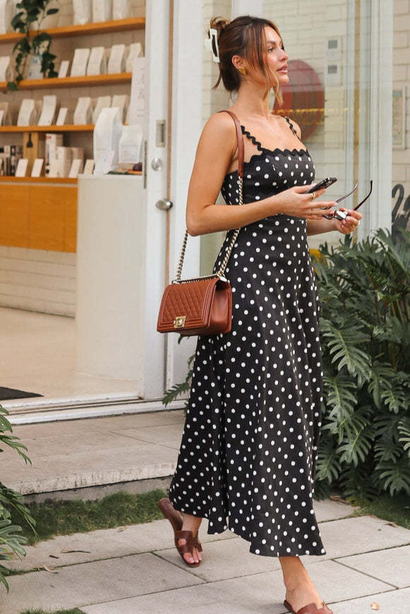 Black Polka Dot Lace Trim Cami Maxi Dress 2