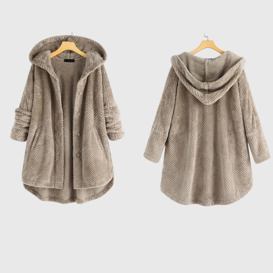 Hooded Fleece Button Front Long Sleeve High-Low Jacket