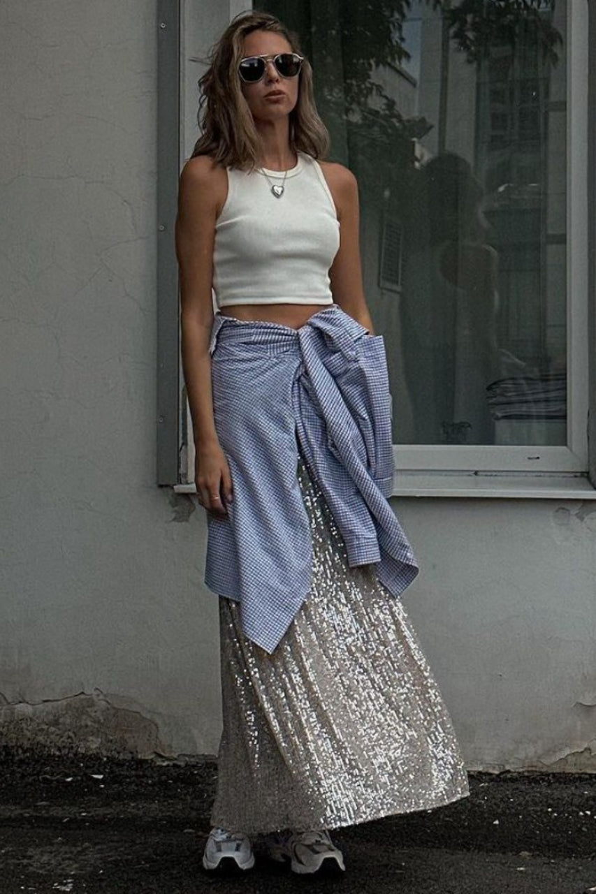 Glitter Sequin ALine Midi Skirt