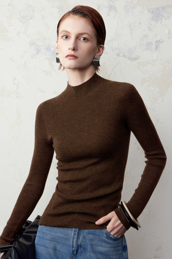 Wool Mock Neck Thermal Slim Long Sleeve Base Layer