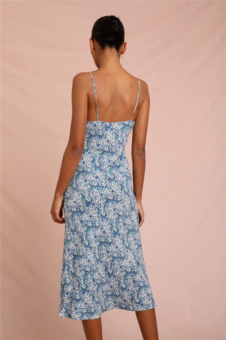 Spaghetti Strap Midi Slim Floral Dress