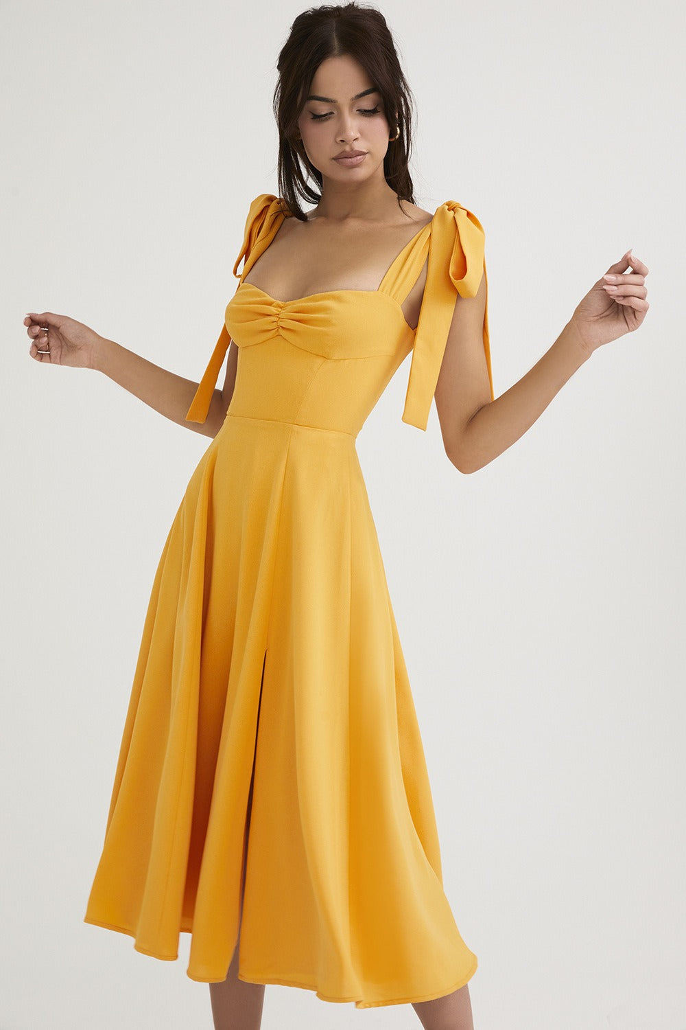 Open Back Bow Tie Evening Slip Dress