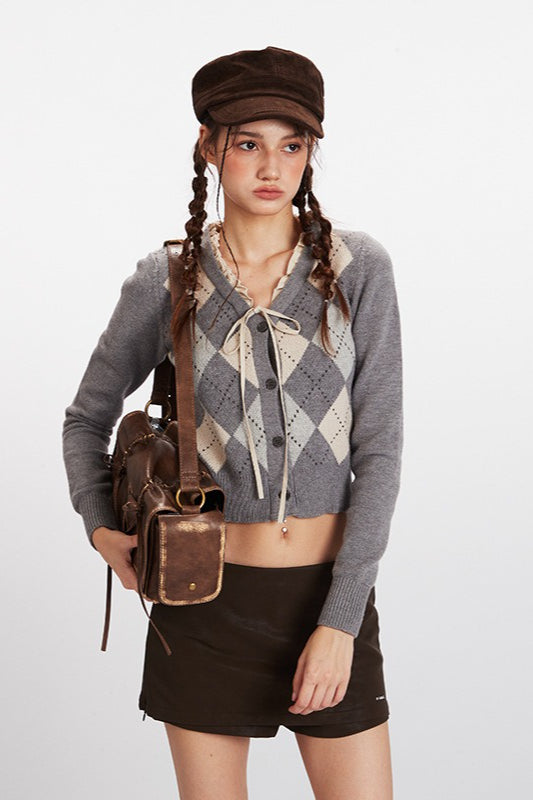Argyle VNeck Cropped Knit Top