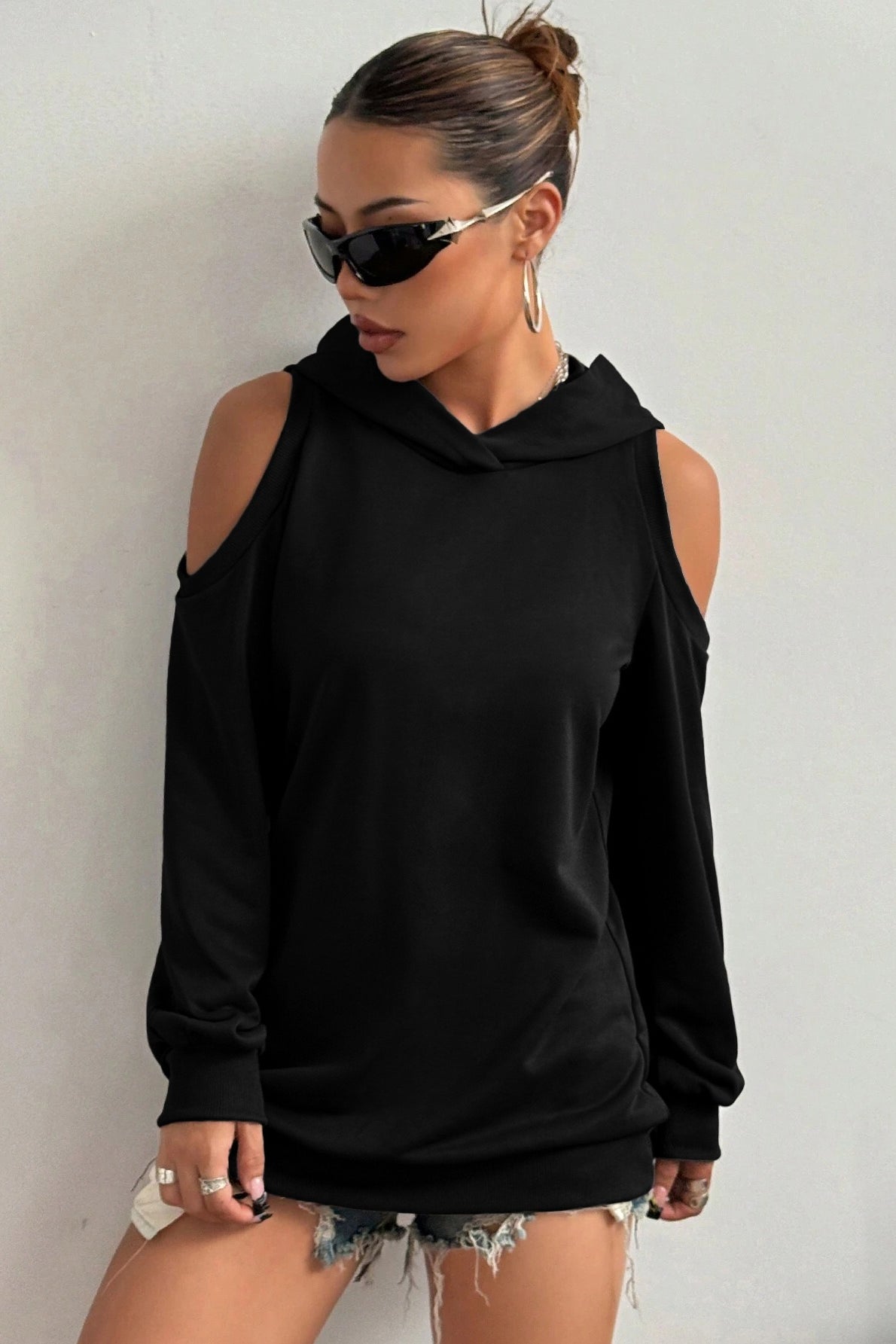 Trendy OffShoulder Hooded Hoodie