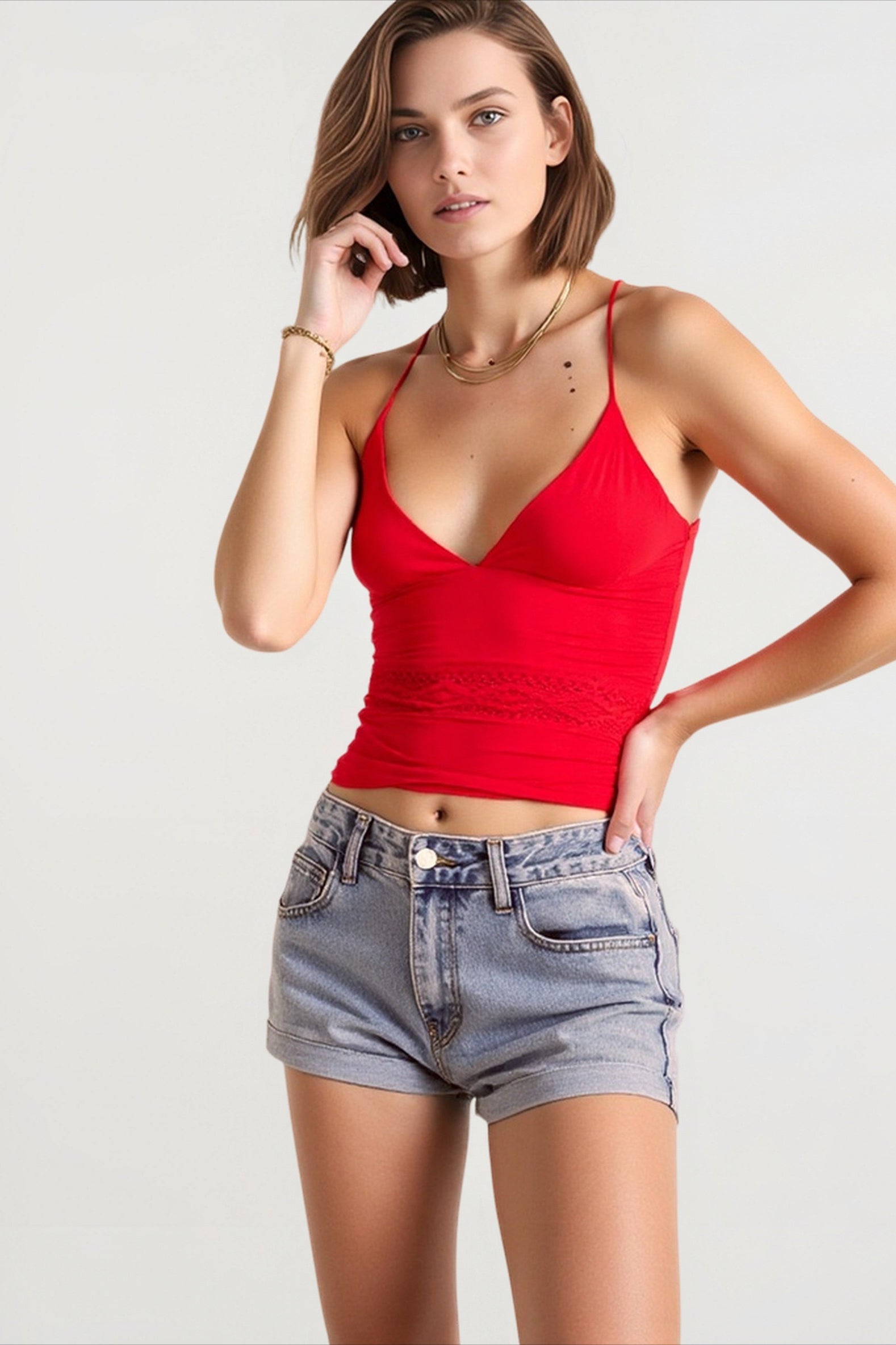 Y2k lace panel halter cami top