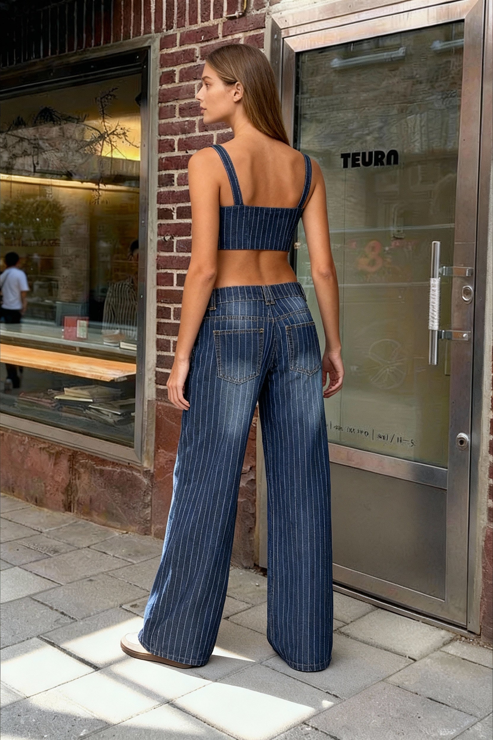 LowRise Striped Vintage WideLeg Denim Jeans