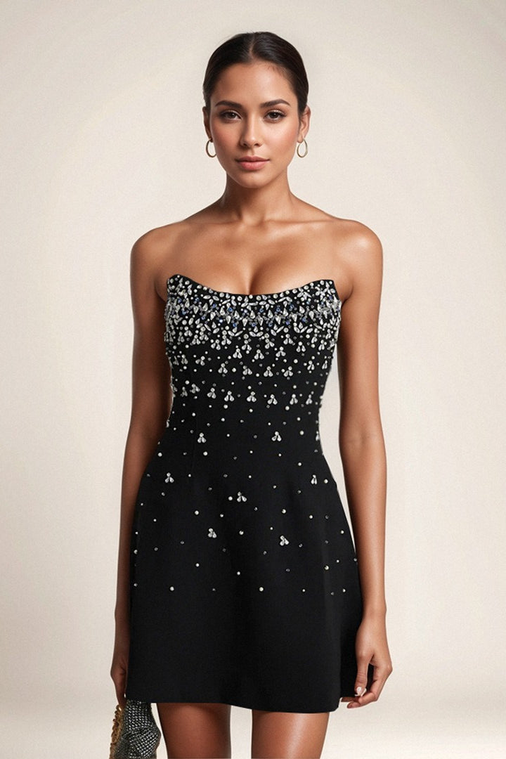 Rhinestone Strapless Bandage Ruched Party Dress