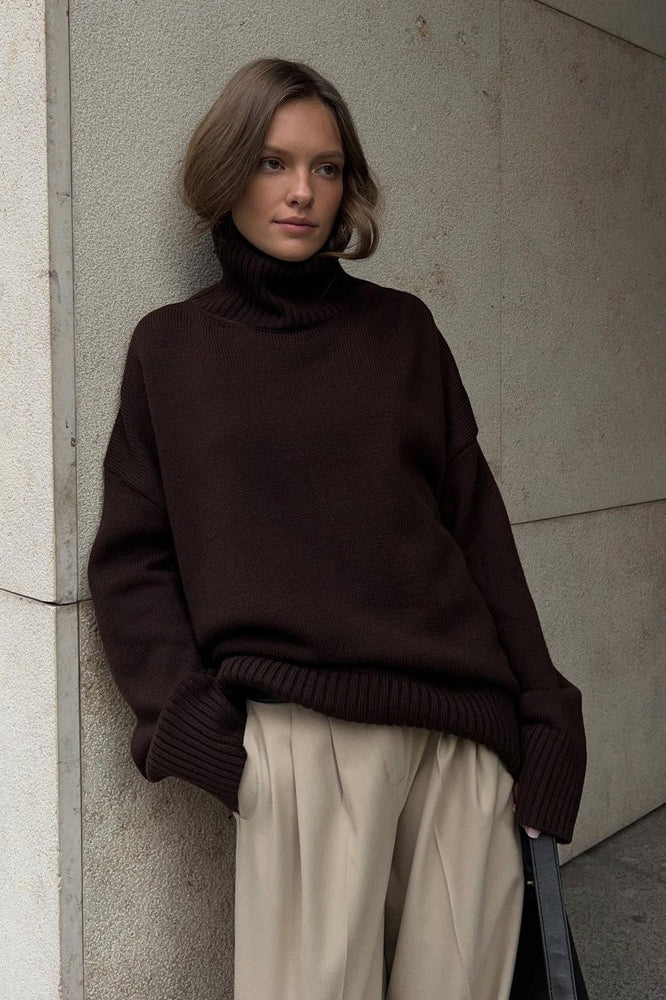 Loose Fit Solid Turtleneck Euro Knit Sweater