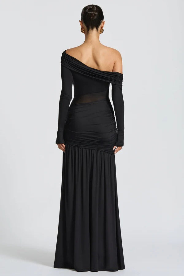 Slim Fit Round Neck Ruched Sheer Bodycon Formal Dress