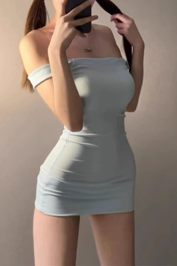 Off Shoulder Tube Waist Cinch Slim Bodycon Dress