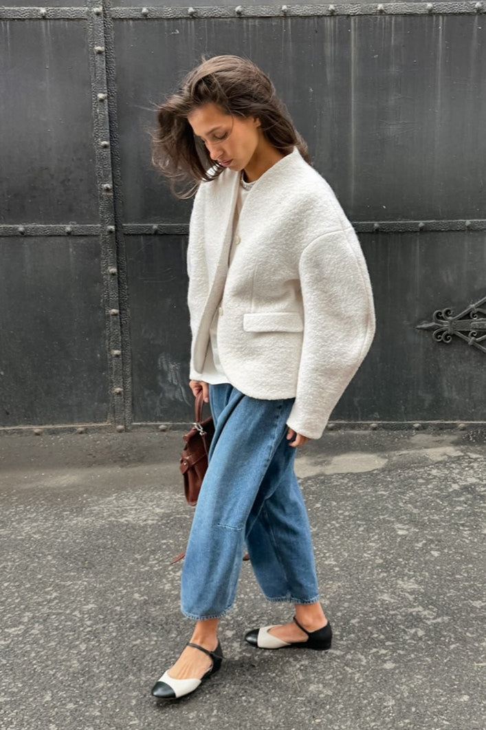 Solid Color Tweed VNeck Coat
