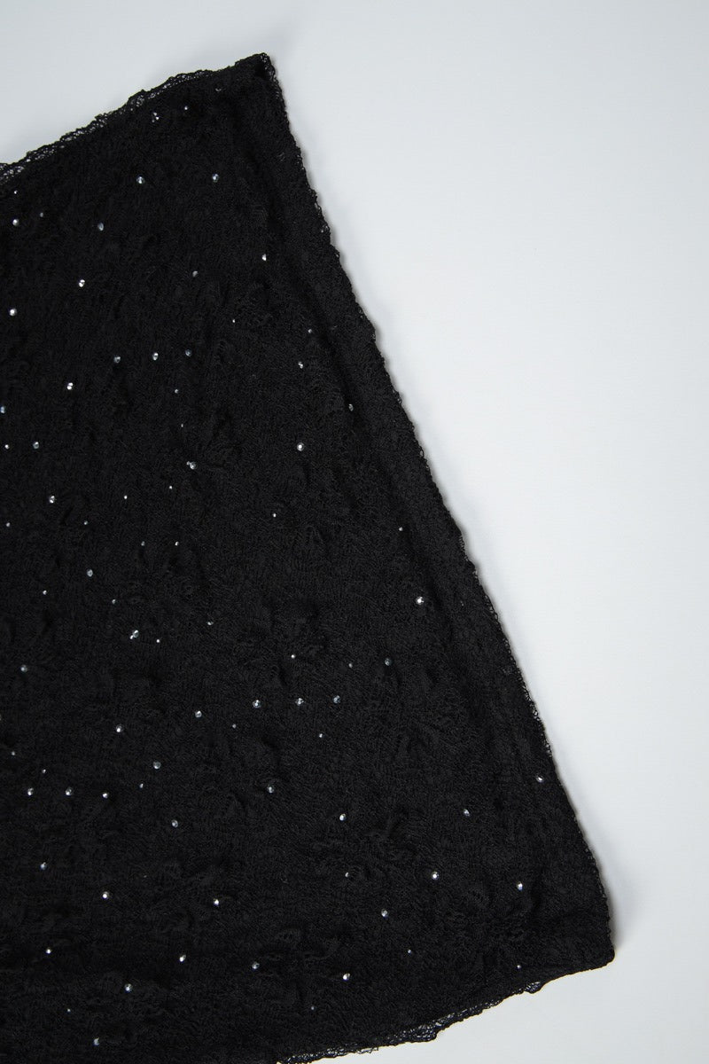 Black Turtleneck Long Sleeve Lace Rhinestone Bodycon Mini Dress 8