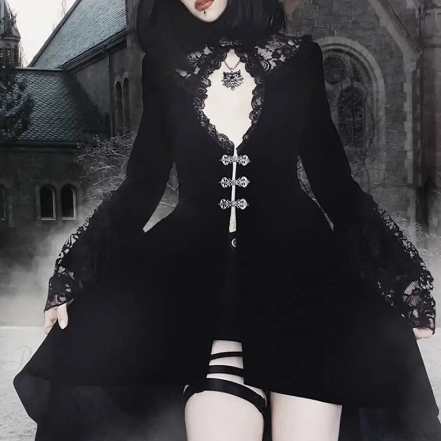 Deep-Neck Empty Flare Mini Garment