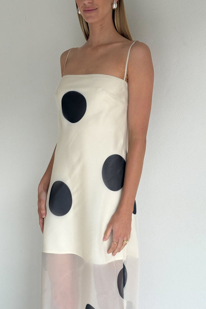 White Polka Dot Bodycon Cami Maxi With Side Slit Dress 4