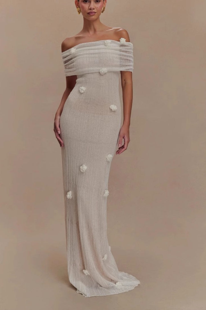 Floral Off-Shoulder Strapless Maxi Party Dress