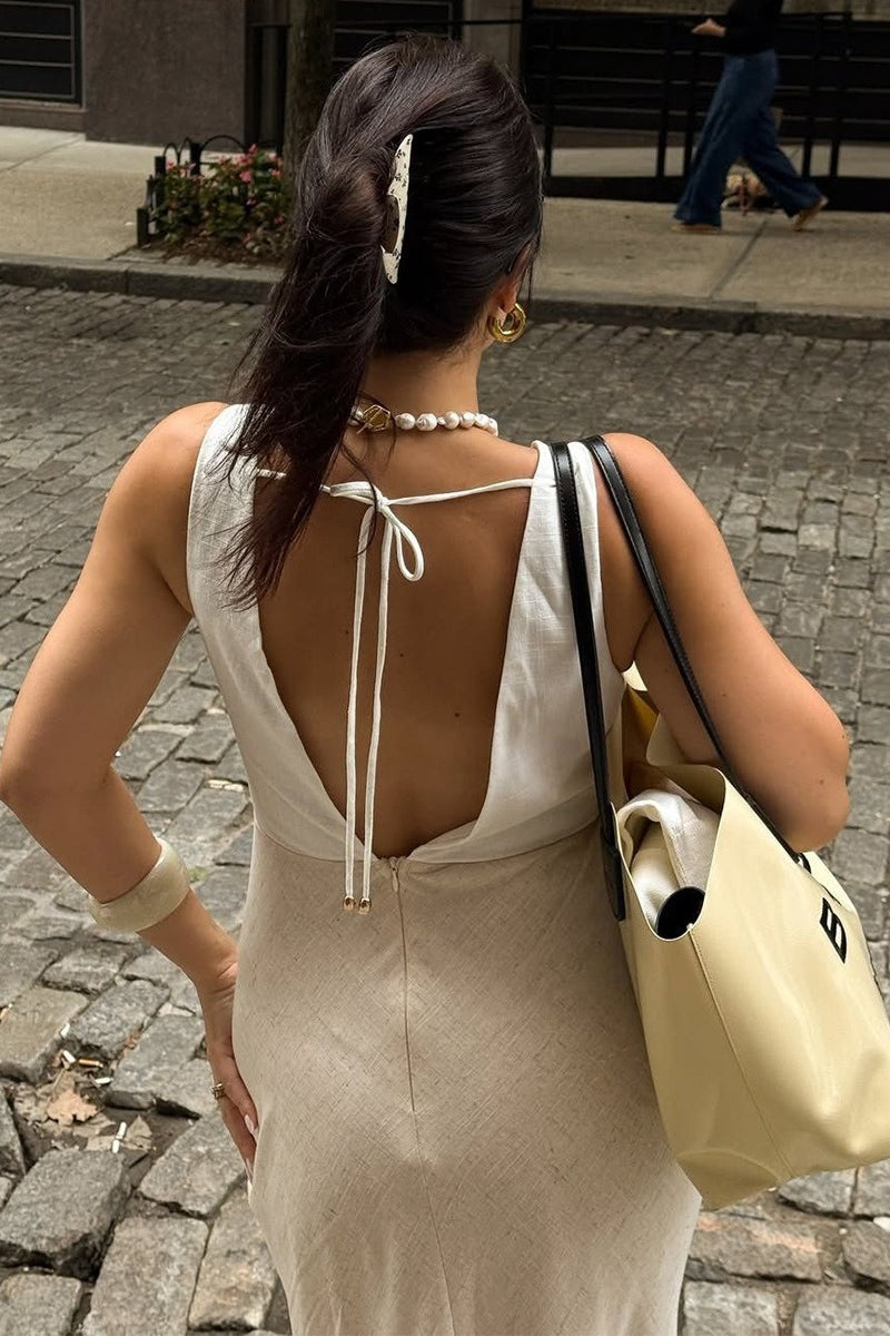 Deep V Back Lace Up Sleeveless Slip Dress
