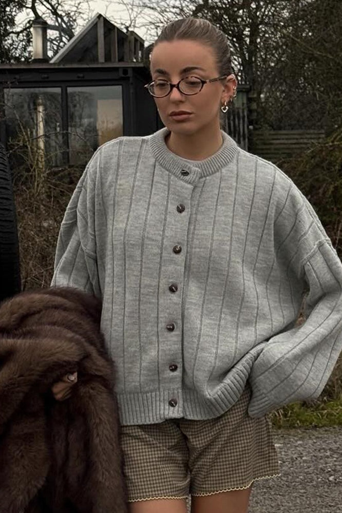 Crew Neck Ribbed Slouchy Loose Cardigan