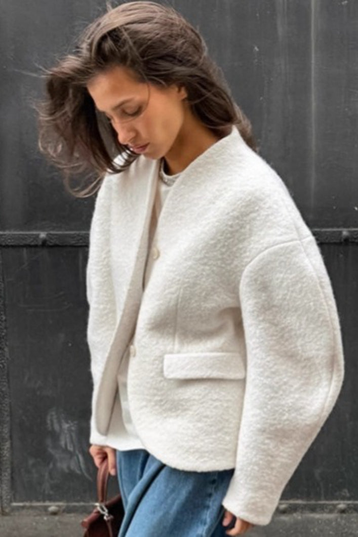 Solid Color Tweed VNeck Coat