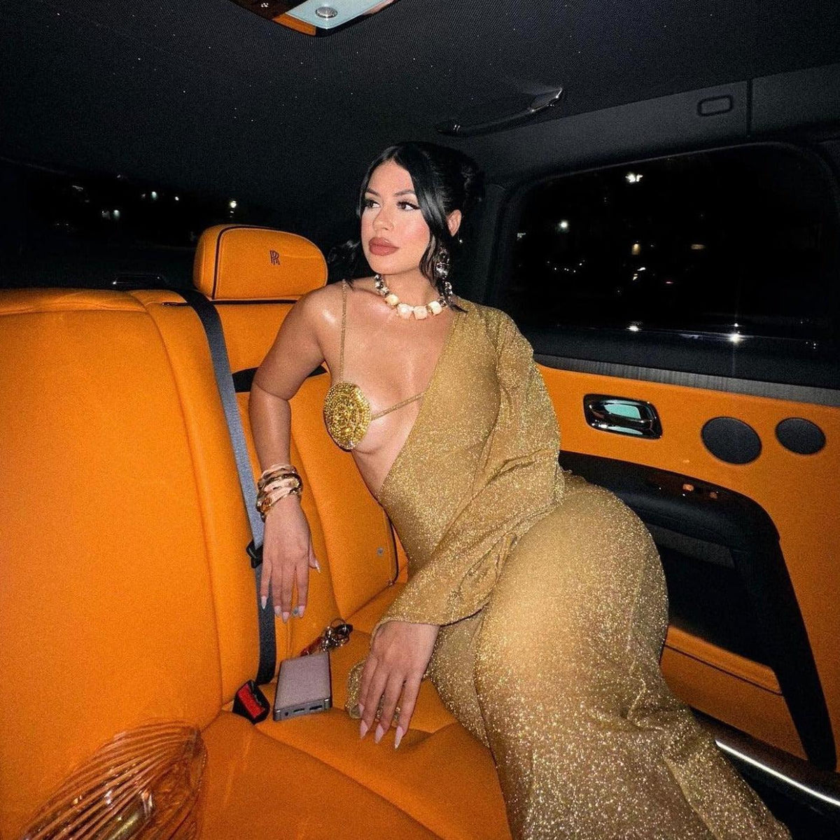 Gold Halter Rhinestone Bra Cup Glitter Bodycon Maxi Dress 9