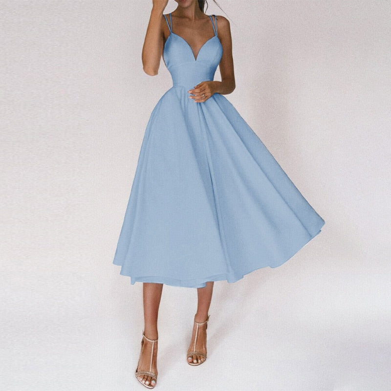 Yessica Elevated Dress with V Neck and Straps Evening Wear Edit