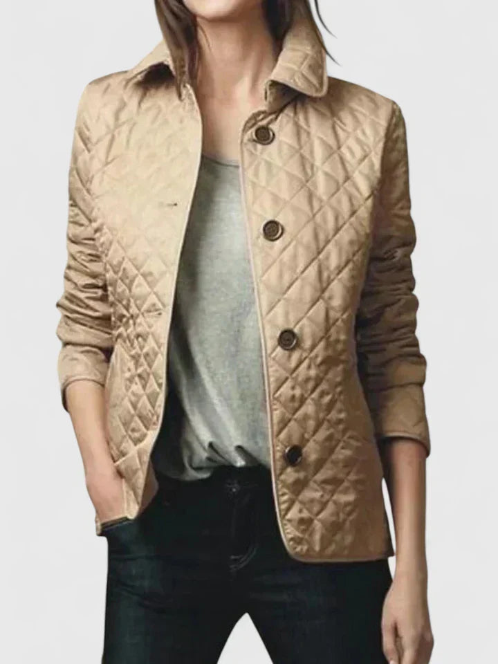 Stand Collar Diamond Quilted Button-Front Long Sleeve Jacket 2