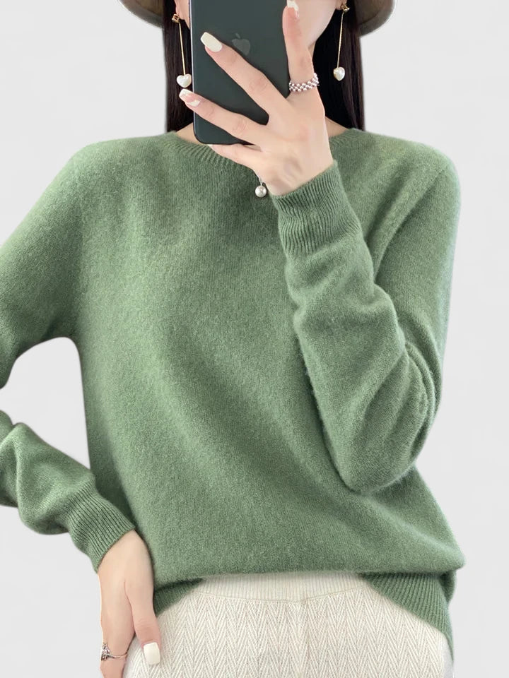 Round Neck Long Sleeve Ribbed Trim Knit Sweater 20