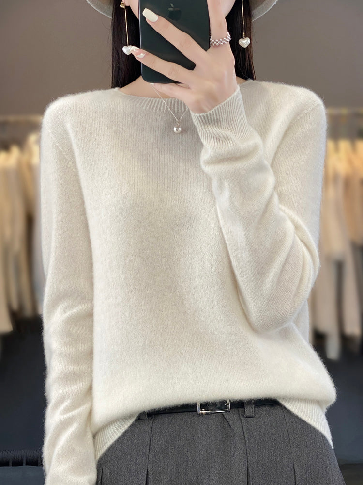 Round Neck Long Sleeve Ribbed Trim Knit Sweater 7