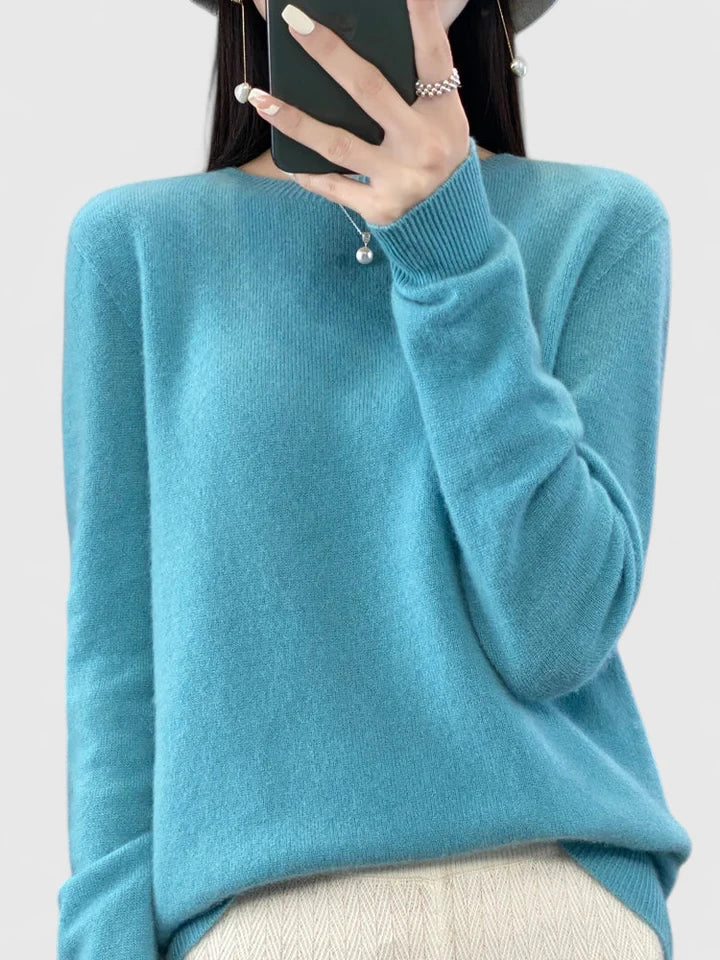 Round Neck Long Sleeve Ribbed Trim Knit Sweater 15
